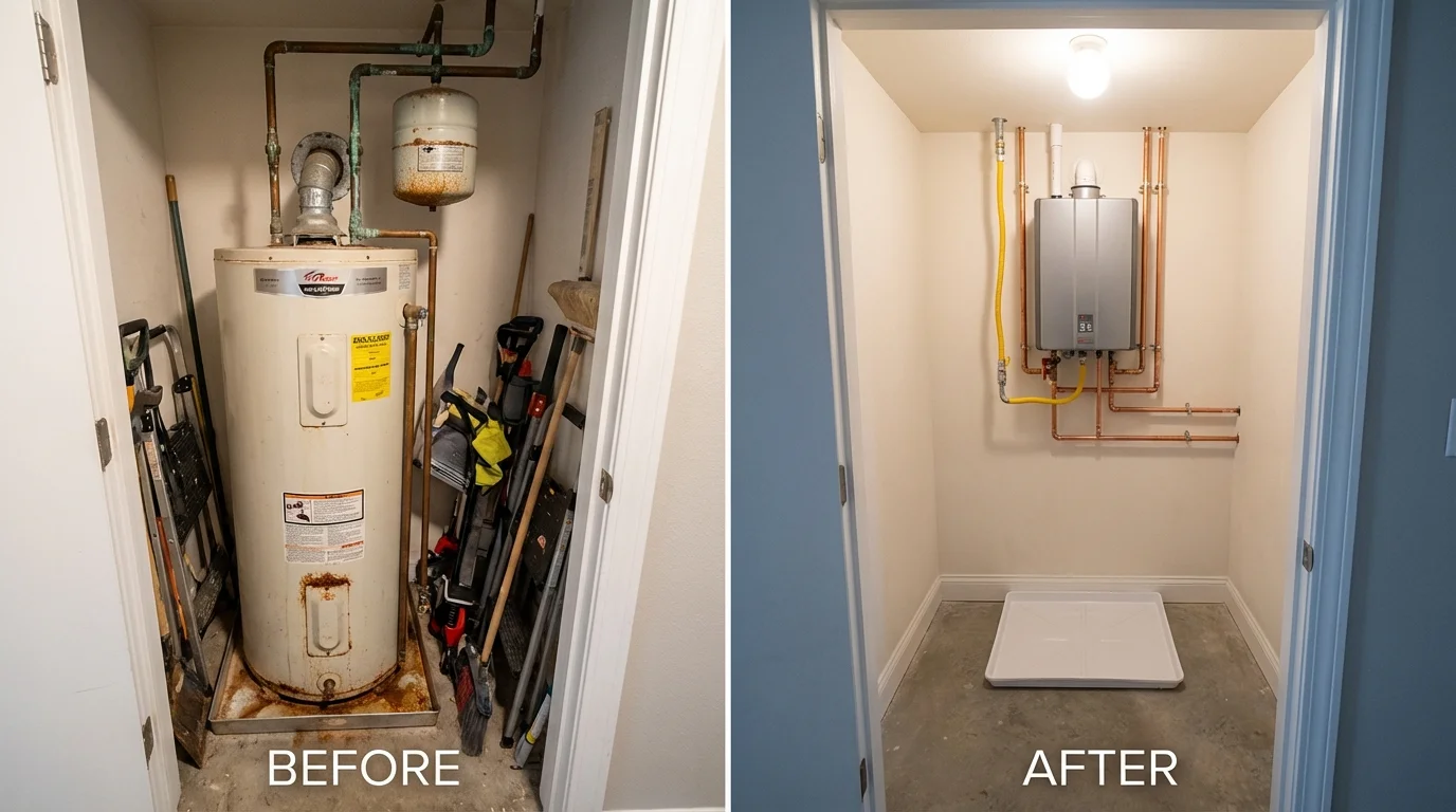 Tank water heater versus wall-mounted tankless unit comparison for Plano, IL homeowners